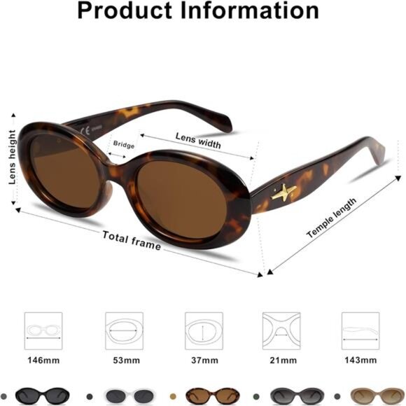 Small Retro Oval Polarized Sunglasses for Women Men 90s Vintage - Picture 5 of 16